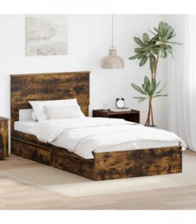 vidaXL Storage Bed with Drawer Smoked Oak 100 x 200 cm Engineered Wood