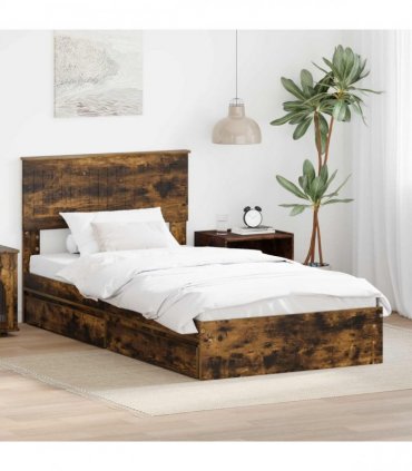 vidaXL Storage Bed with Drawer Smoked Oak 100 x 200 cm Engineered Wood
