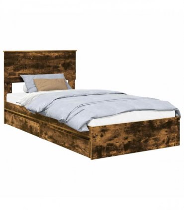 vidaXL Storage Bed with Drawer Smoked Oak 100 x 200 cm Engineered Wood