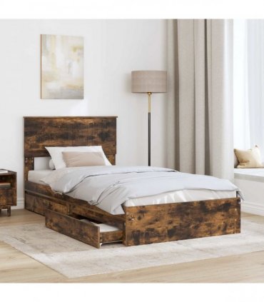 vidaXL Storage Bed with Drawer Smoked Oak 100 x 200 cm Engineered Wood
