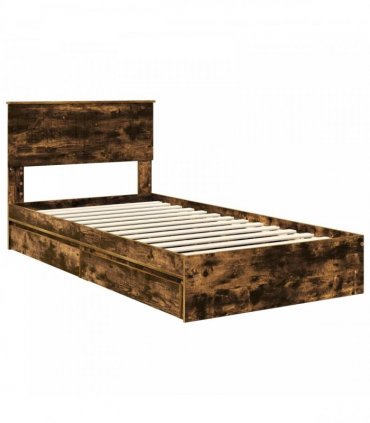 vidaXL Storage Bed with Drawer Smoked Oak 100 x 200 cm Engineered Wood