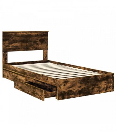 vidaXL Storage Bed with Drawer Smoked Oak 100 x 200 cm Engineered Wood