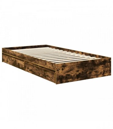 vidaXL Storage Bed with Drawer Smoked Oak 100 x 200 cm Engineered Wood