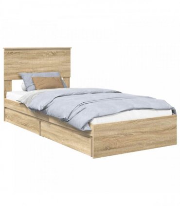vidaXL Storage Bed with Drawer Sonoma Oak 90 x 200 cm Engineered Wood