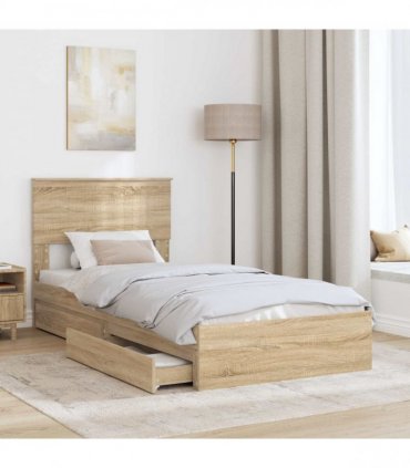 vidaXL Storage Bed with Drawer Sonoma Oak 90 x 200 cm Engineered Wood