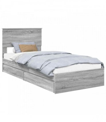 vidaXL Storage Bed with Drawer Grey Sonoma 90 x 200 cm Engineered Wood