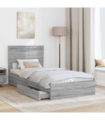 vidaXL Storage Bed with Drawer Grey Sonoma 90 x 200 cm Engineered Wood