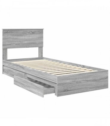 vidaXL Storage Bed with Drawer Grey Sonoma 90 x 200 cm Engineered Wood