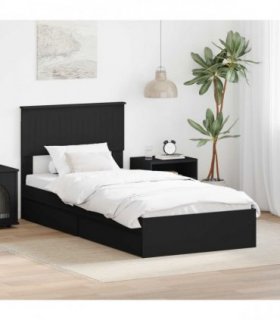 vidaXL Storage Bed with Drawer Black 90 x 190 cm Engineered Wood