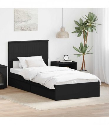 vidaXL Storage Bed with Drawer Black 90 x 190 cm Engineered Wood