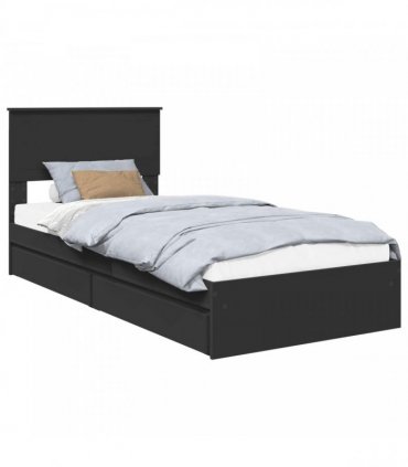 vidaXL Storage Bed with Drawer Black 90 x 190 cm Engineered Wood