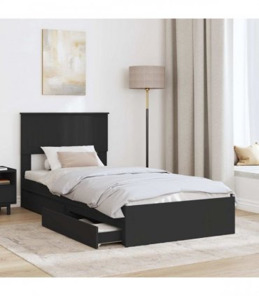 vidaXL Storage Bed with Drawer Black 90 x 190 cm Engineered Wood