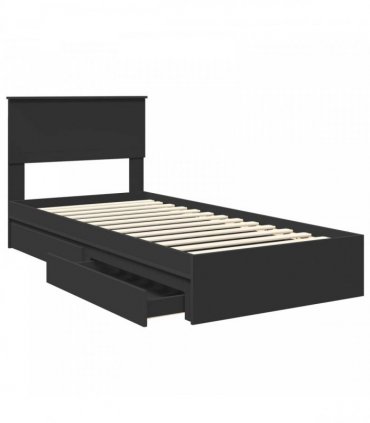 vidaXL Storage Bed with Drawer Black 90 x 190 cm Engineered Wood