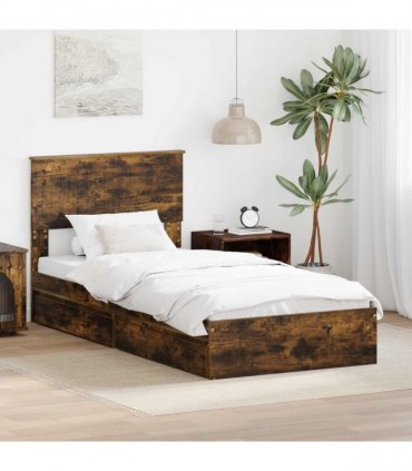 vidaXL Storage Bed with Drawer Smoked Oak 90 x 190 cm Engineered Wood