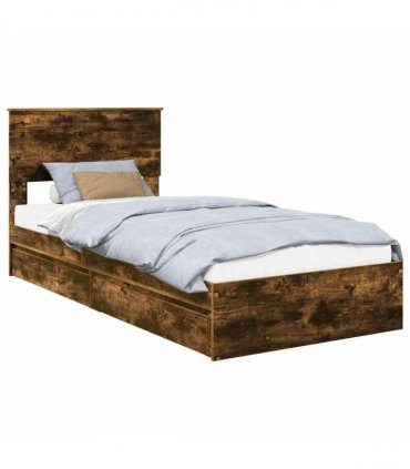 vidaXL Storage Bed with Drawer Smoked Oak 90 x 190 cm Engineered Wood
