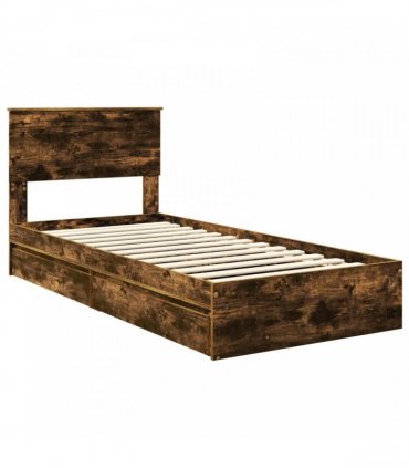 vidaXL Storage Bed with Drawer Smoked Oak 90 x 190 cm Engineered Wood