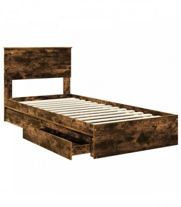 vidaXL Storage Bed with Drawer Smoked Oak 90 x 190 cm Engineered Wood