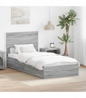 vidaXL Storage Bed with Drawer Grey Sonoma 90 x 190 cm Engineered Wood