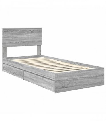vidaXL Storage Bed with Drawer Grey Sonoma 90 x 190 cm Engineered Wood