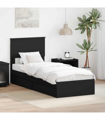 vidaXL Storage Bed with Drawer Black 75 x 190 cm Engineered Wood