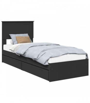 vidaXL Storage Bed with Drawer Black 75 x 190 cm Engineered Wood