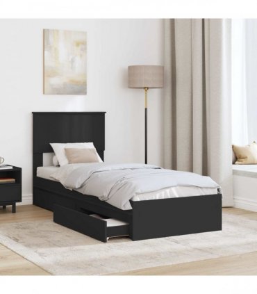 vidaXL Storage Bed with Drawer Black 75 x 190 cm Engineered Wood