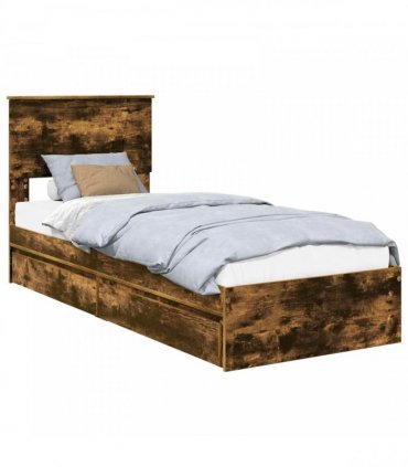 vidaXL Storage Bed with Drawer Smoked Oak 75 x 190 cm Engineered Wood