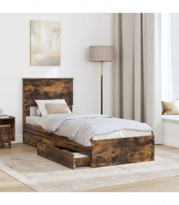 vidaXL Storage Bed with Drawer Smoked Oak 75 x 190 cm Engineered Wood