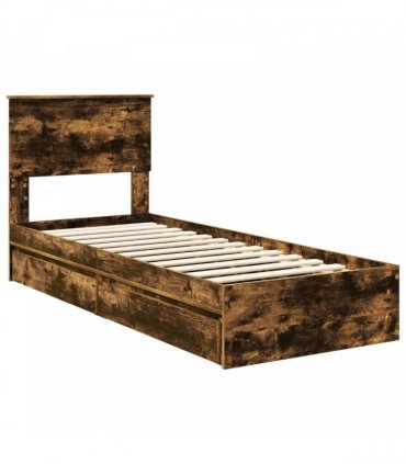 vidaXL Storage Bed with Drawer Smoked Oak 75 x 190 cm Engineered Wood