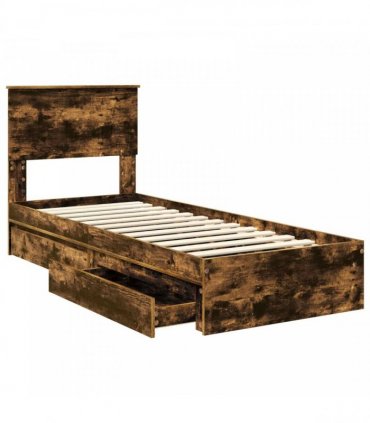 vidaXL Storage Bed with Drawer Smoked Oak 75 x 190 cm Engineered Wood