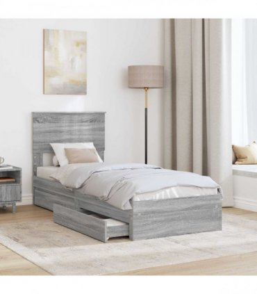 vidaXL Storage Bed Grey Sonoma 75 x 190 cm Engineered Wood