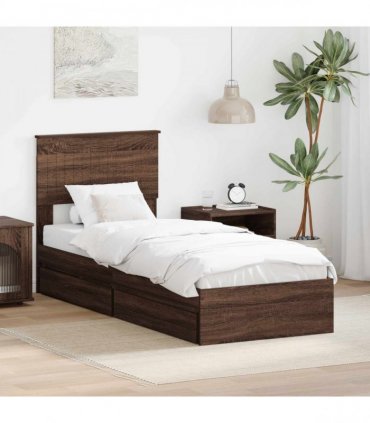vidaXL Storage Bed with Drawer Brown Oak 75 x 190 cm Engineered Wood