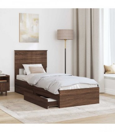 vidaXL Storage Bed with Drawer Brown Oak 75 x 190 cm Engineered Wood