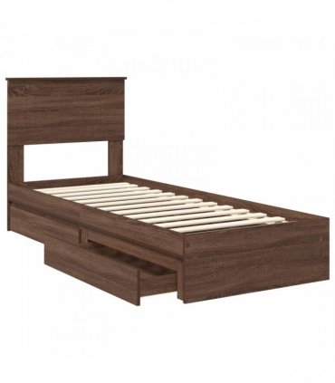 vidaXL Storage Bed with Drawer Brown Oak 75 x 190 cm Engineered Wood