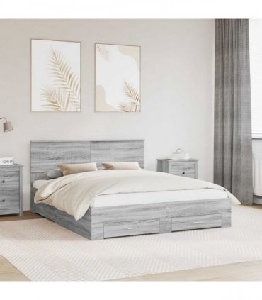 vidaXL Bed Frame with Drawer Grey Sonoma 160 x 200 cm Engineered Wood