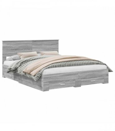 vidaXL Bed Frame with Drawer Grey Sonoma 160 x 200 cm Engineered Wood