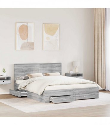 vidaXL Bed Frame with Drawer Grey Sonoma 160 x 200 cm Engineered Wood