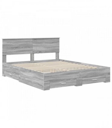 vidaXL Bed Frame with Drawer Grey Sonoma 160 x 200 cm Engineered Wood