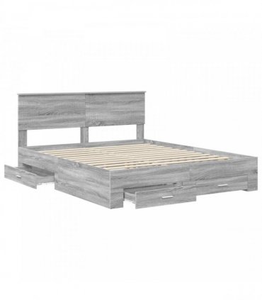 vidaXL Bed Frame with Drawer Grey Sonoma 160 x 200 cm Engineered Wood