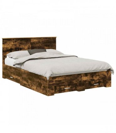 vidaXL Bed Frame with Drawer Smoked Oak 140 x 200 cm Engineered Wood
