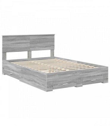 vidaXL Bed Frame with Drawer Grey Sonoma 140 x 200 cm Engineered Wood