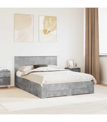 vidaXL Bed Frame Concrete Grey 140 x 190 cm Engineered Wood