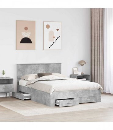vidaXL Bed Frame Concrete Grey 140 x 190 cm Engineered Wood