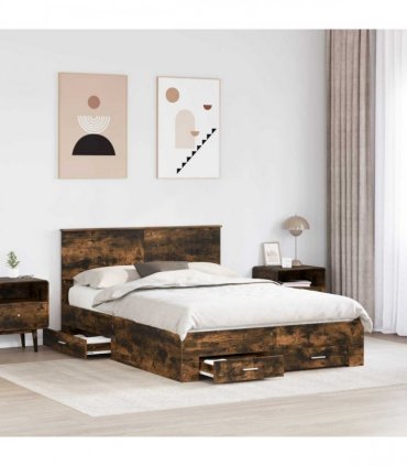 vidaXL Bed Frame with Drawer Smoked Oak 140 x 190 cm Engineered Wood
