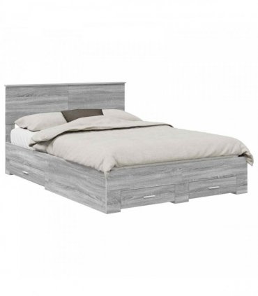 vidaXL Bed Frame with Drawer Grey Sonoma 140 x 190 cm Engineered Wood