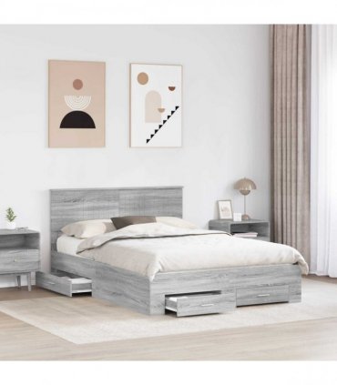 vidaXL Bed Frame with Drawer Grey Sonoma 140 x 190 cm Engineered Wood