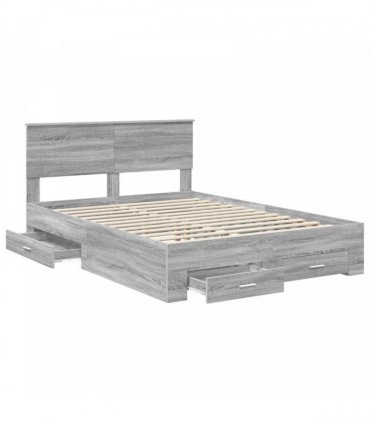 vidaXL Bed Frame with Drawer Grey Sonoma 140 x 190 cm Engineered Wood