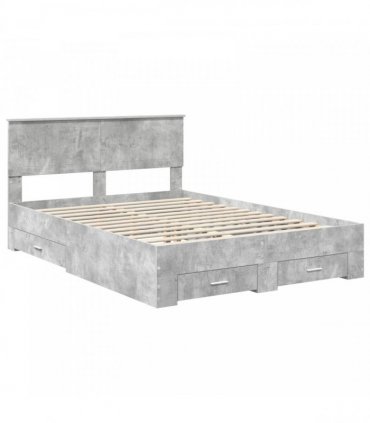 vidaXL Bed Frame Concrete Grey 135 x 190 cm Engineered Wood