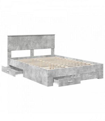 vidaXL Bed Frame Concrete Grey 135 x 190 cm Engineered Wood