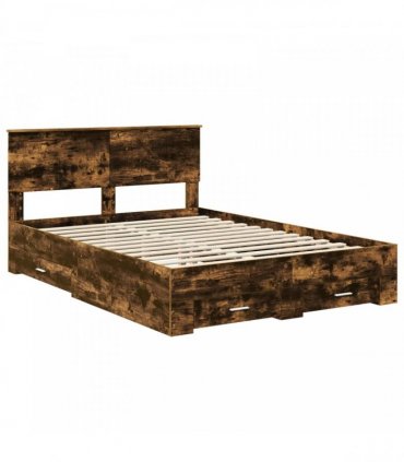 vidaXL Bed Frame with Drawer Smoked Oak 135 x 190 cm Engineered Wood